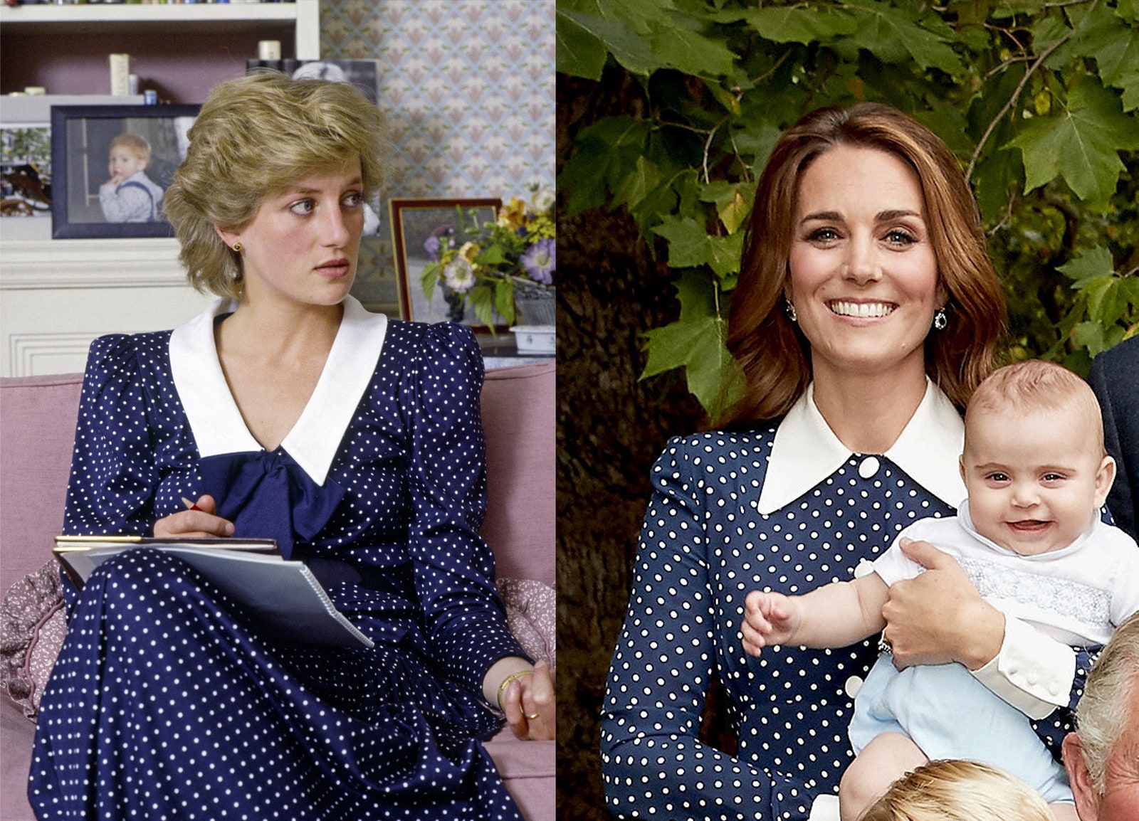 Diana, thuis gefotografeerd in 1985; Kate draagt Prada op de 70e verjaardagsportretten van prins Charles in 2018