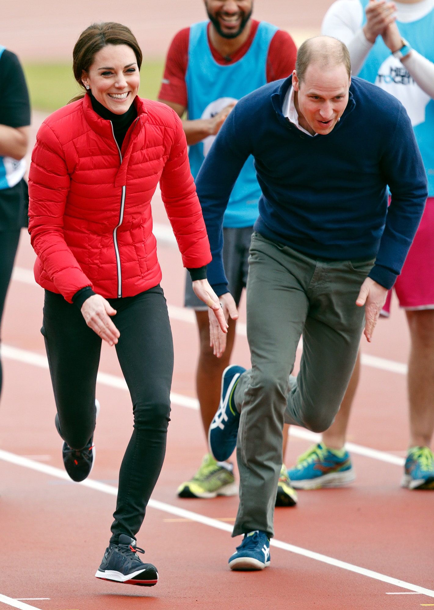 William en Kate racen tegen elkaar tijdens een trainingsdag van de Londen Marathon, 5 februari 2017