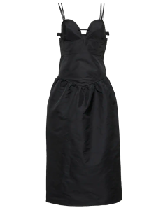 ganni taffeta zwarte midi jurk