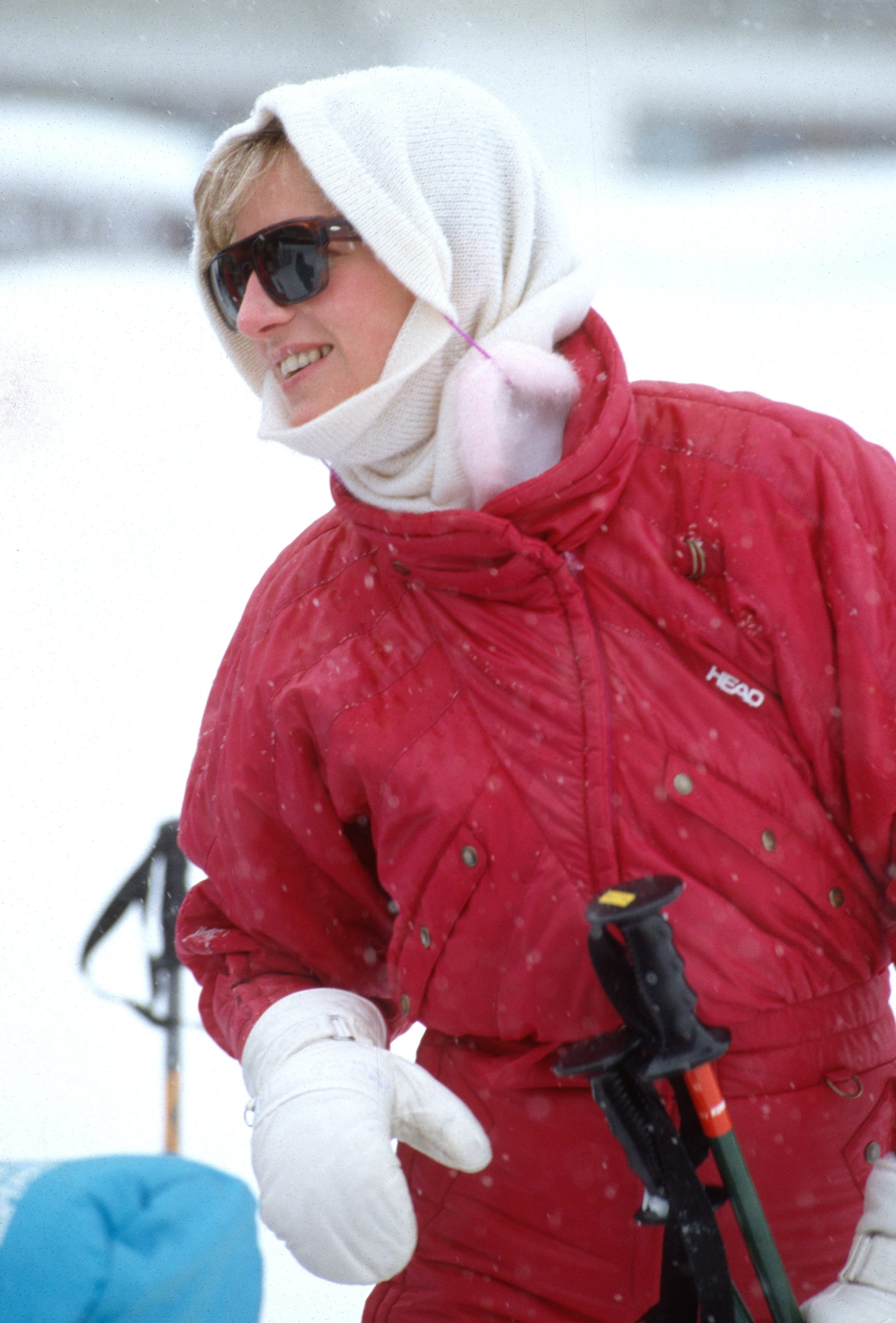 Diana tijdens haar wintersportvakantie in Lech in 1992