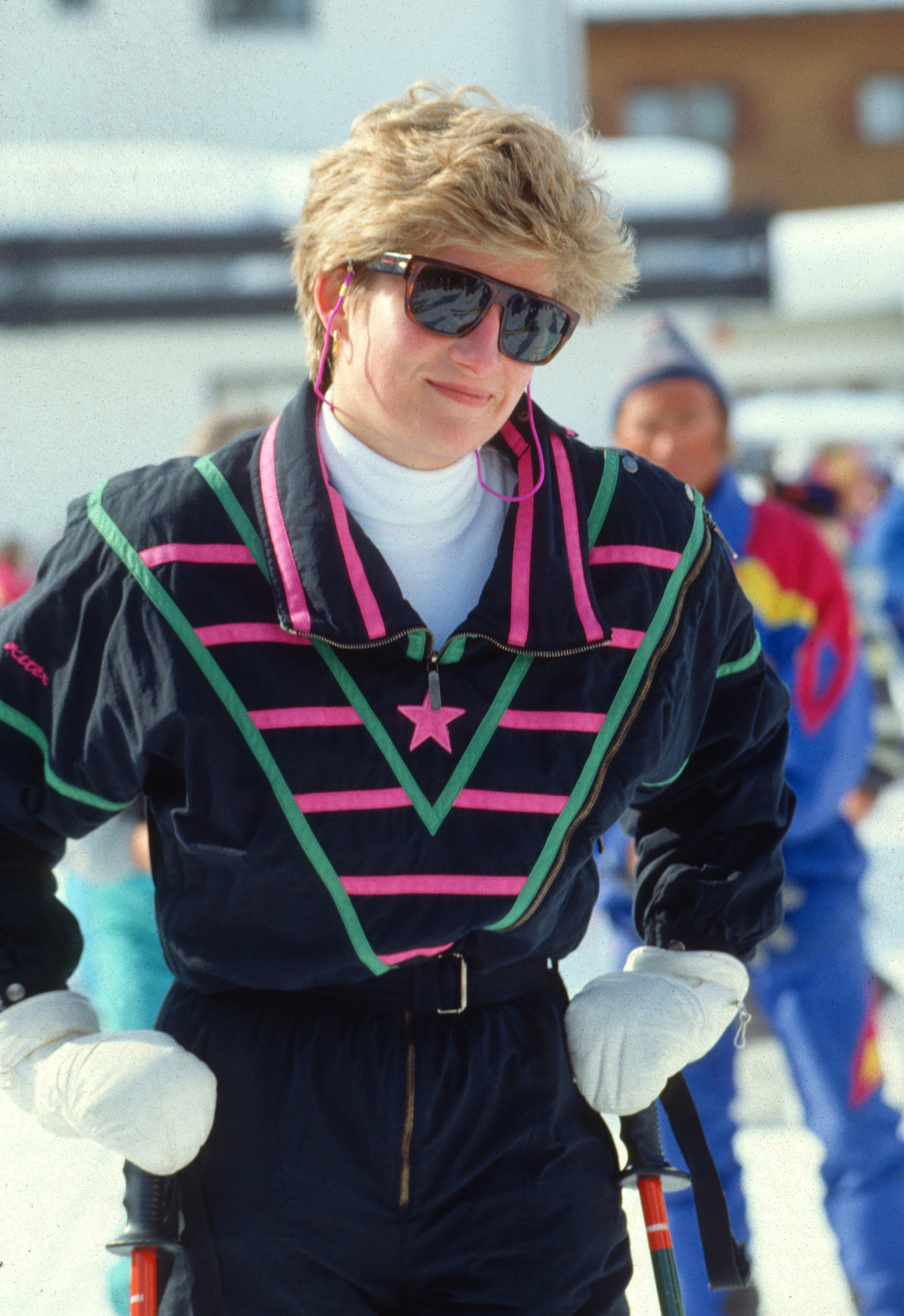 Diana tijdens haar wintersportvakantie in Lech in 1993
