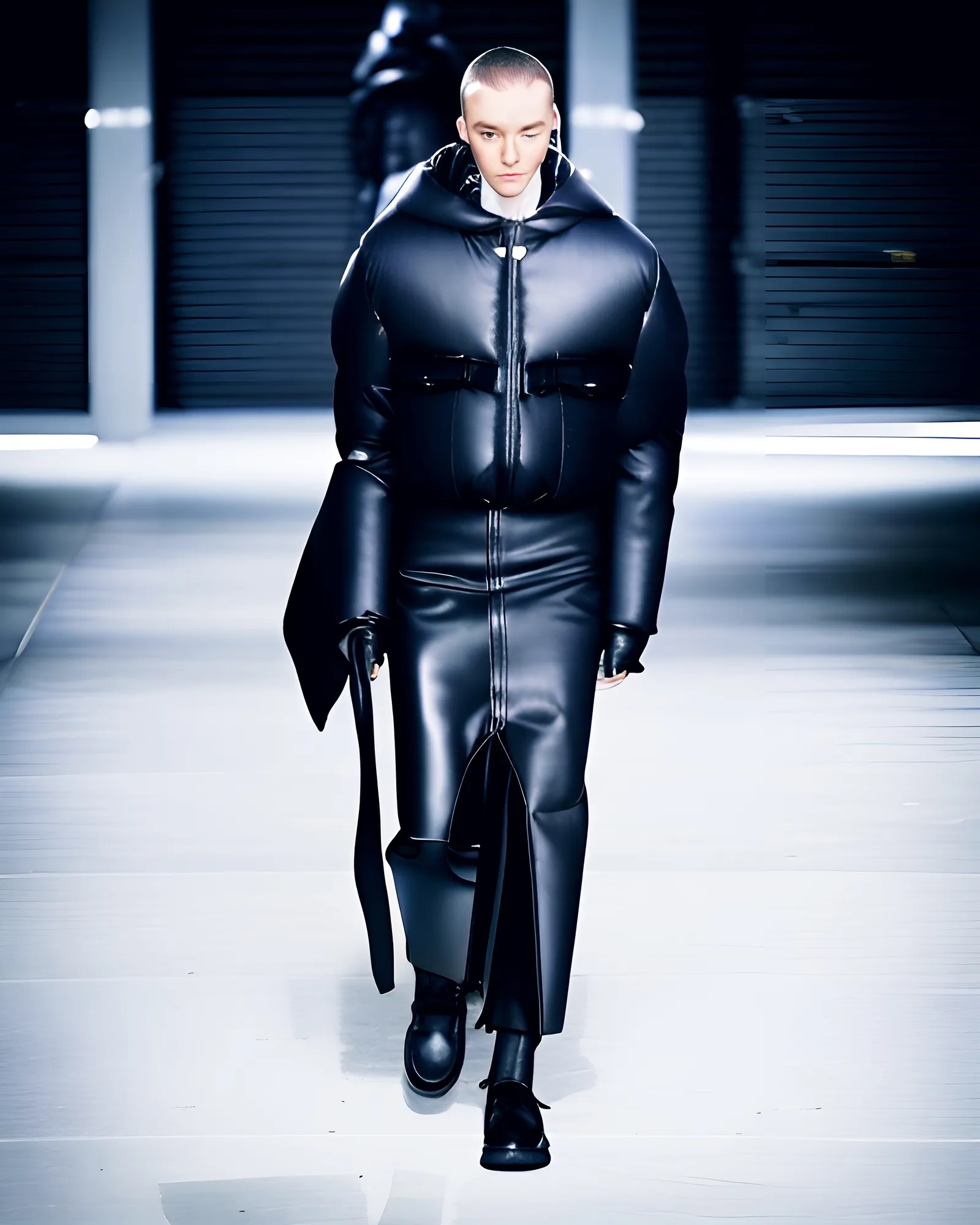 Mode van AI, model in zwart leren jack