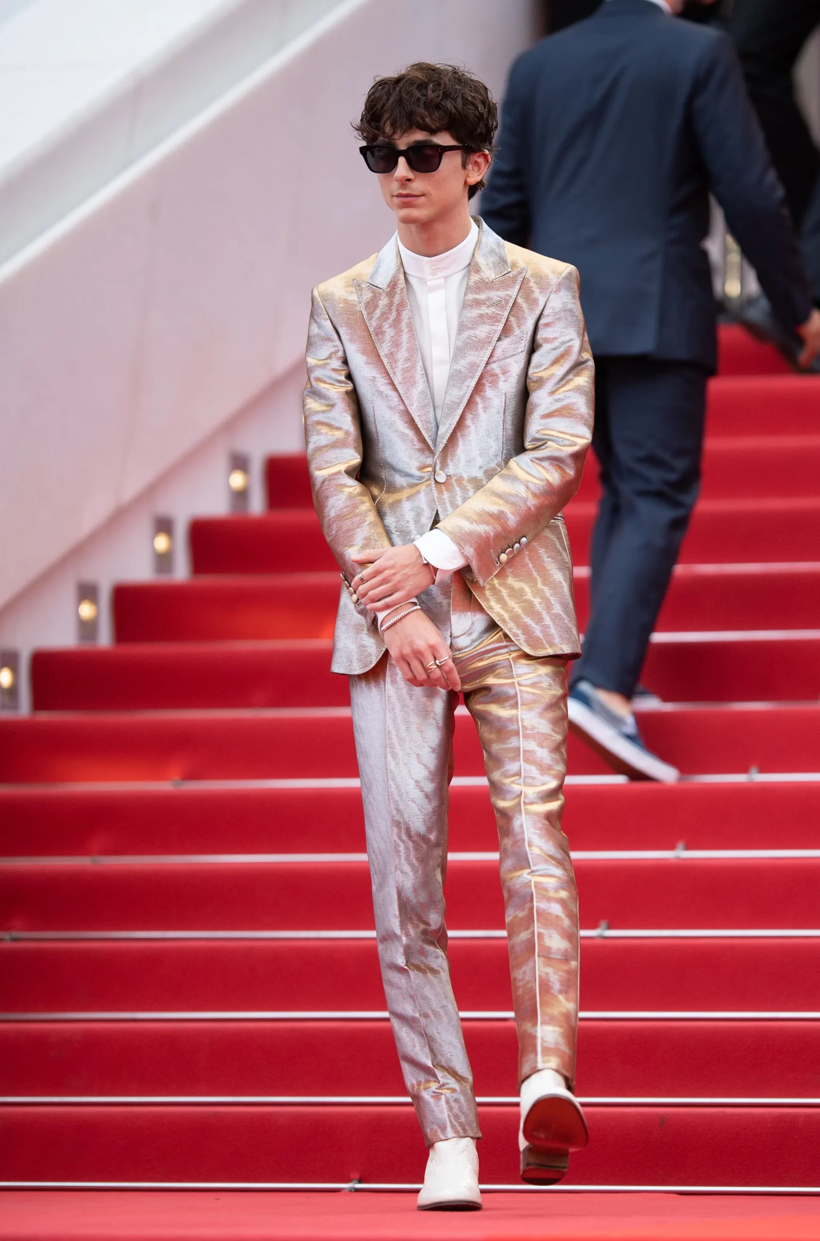 'Heartthrob' Timothée Chalamet in een metallic Tom Ford-look in 2021.