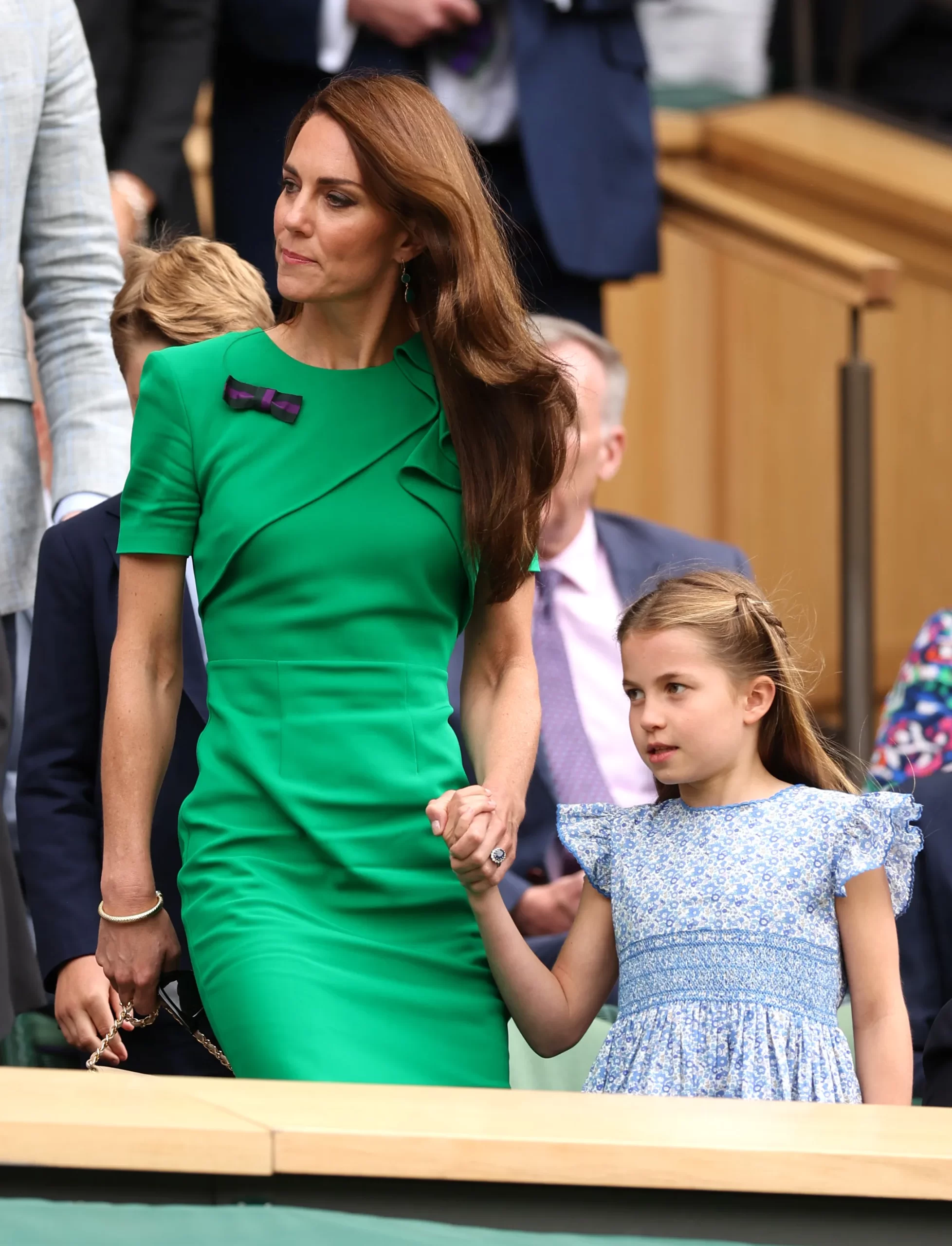 Voor de mannenfinale droeg de prinses van Wales een groene midi-jurk van Roland Mouret.