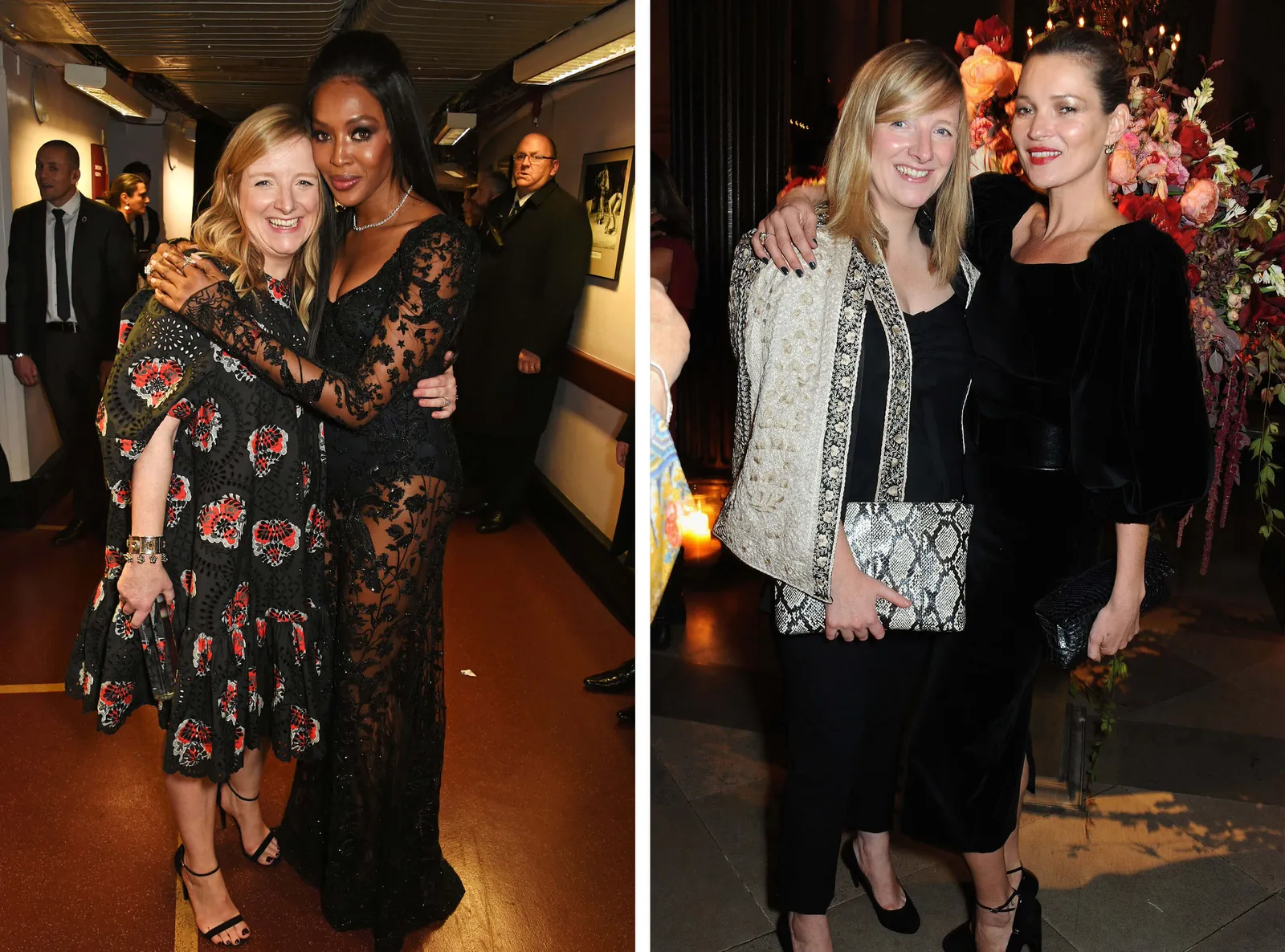 Sarah Burton met Naomi Campbell en Kate Moss tijdens haar loopbaan bij Alexander McQueen