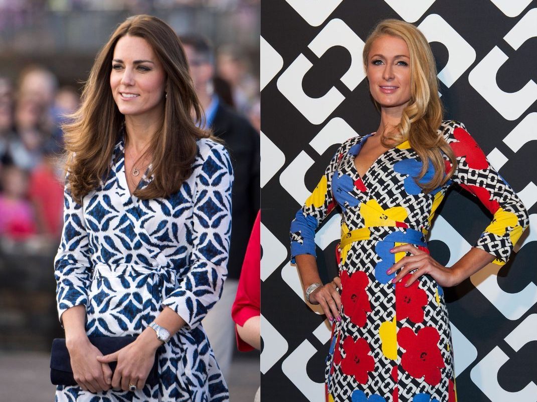 Kate Middleton en Paris Hilton in een DvF-wikkeljurk
