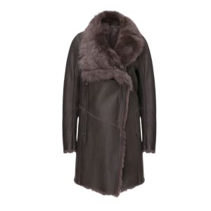 Donkerbruine Vespucci jas met bontkraag