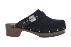Scholl zwarte klomp met riem