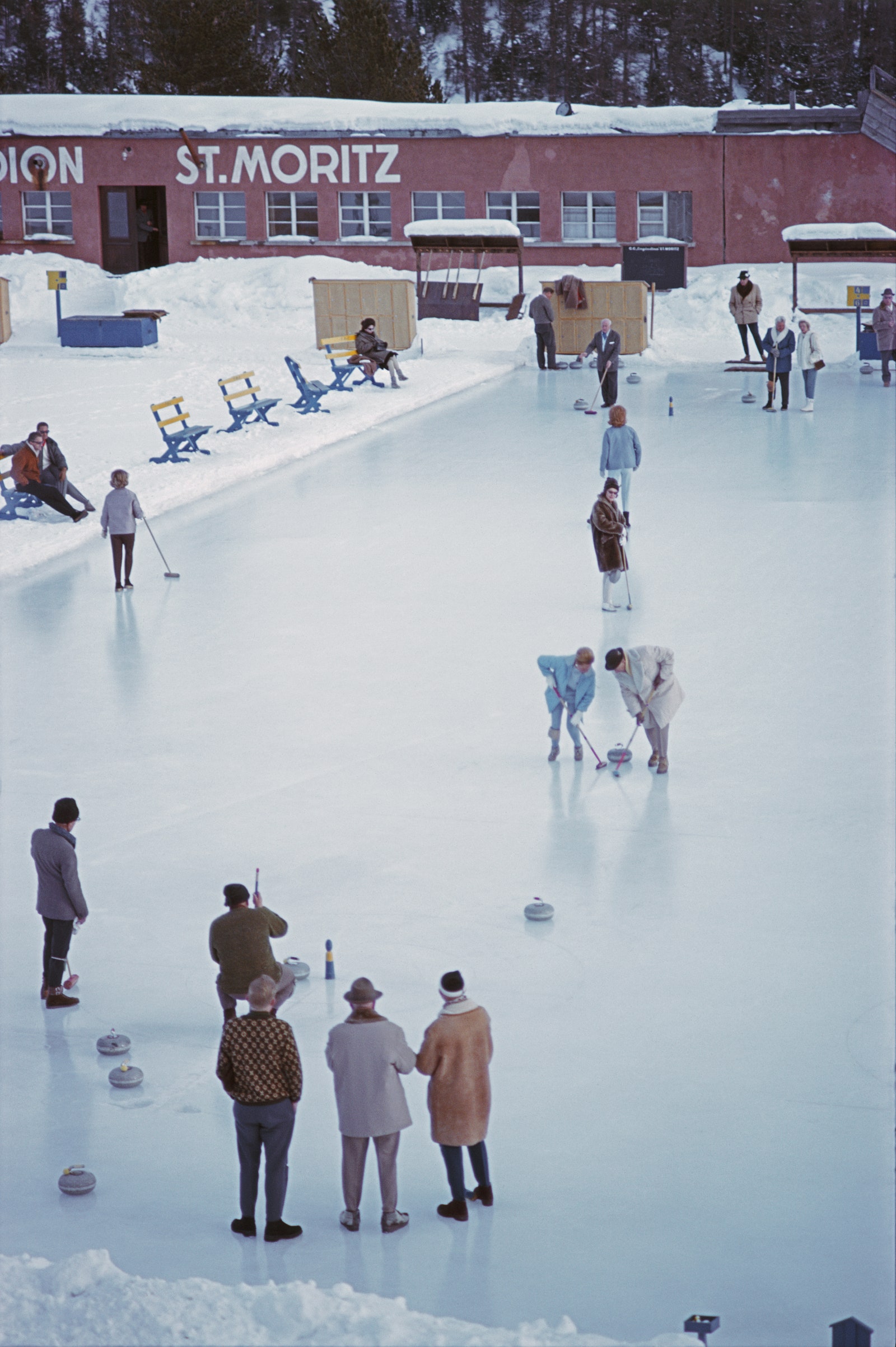 Curlingsessie in St. Moritz in 1963