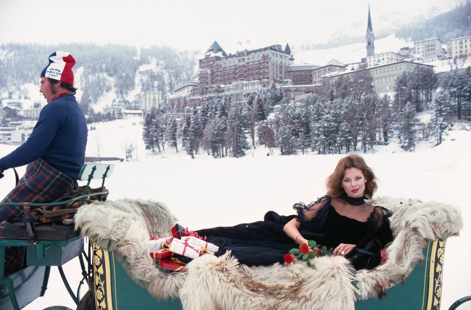 Karen Davis in het Palace Hotel in St. Moritz in 1978