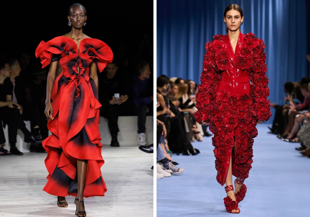 De rozentrend op de runway bij Alexander McQueen en Balmain lente/zomer 2024