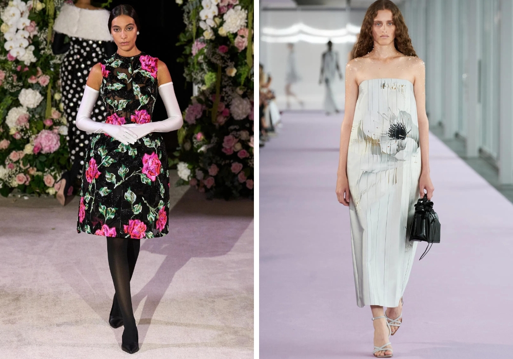 De rozentrend op de runway bij Richard Quinn en Del Core lente/zomer 2024