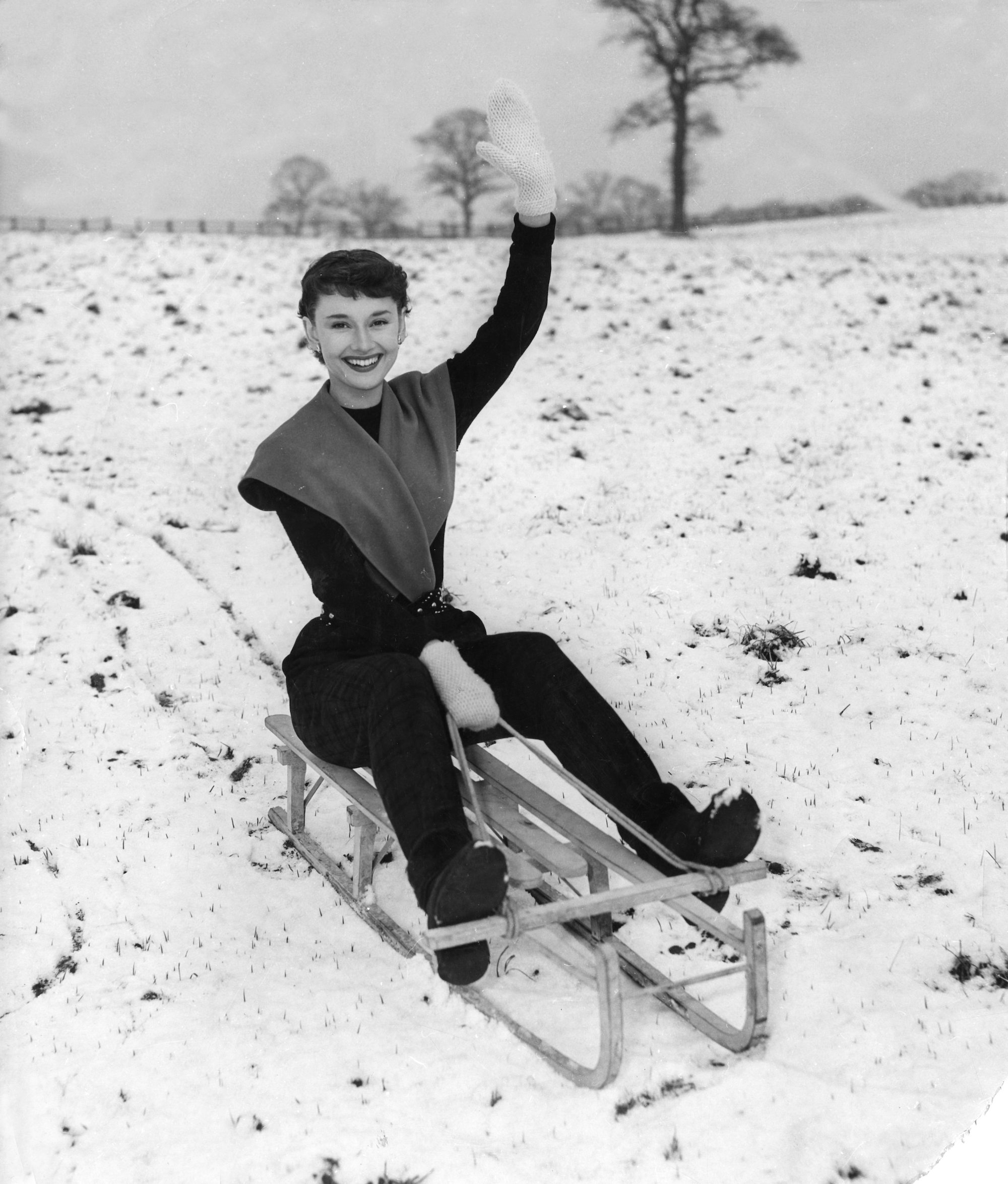 Audrey Hepburn in de sneeuw