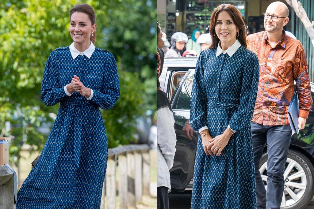 Prinses Mary en Kate Middleton in een jurk met kraag