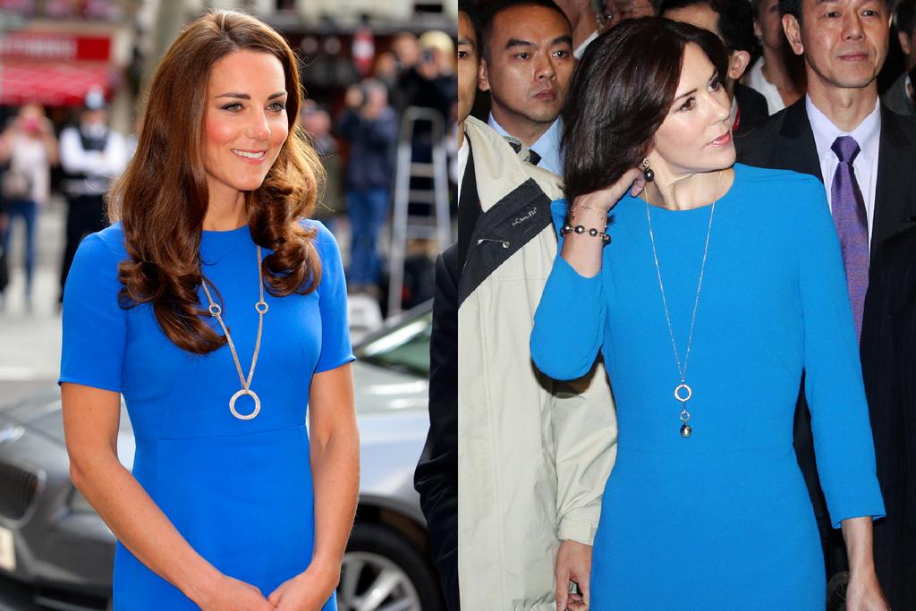 Prinses Mary en Kate Middleton dragen allebei azuurblauw