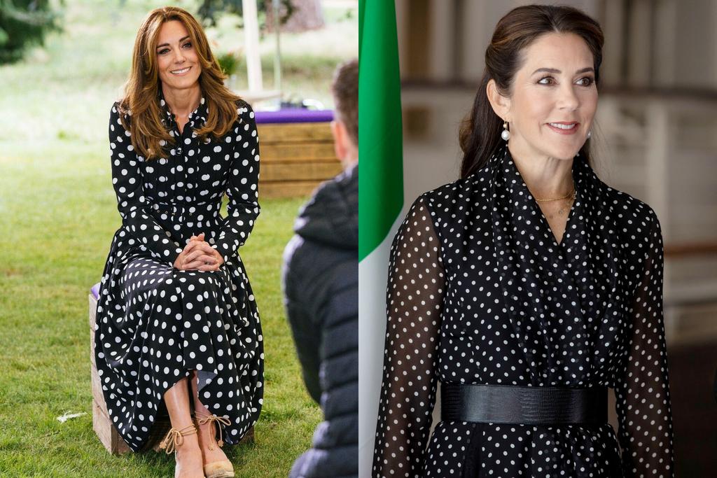 Prinses Mary en Kate Middleton in een jurk met polkadots