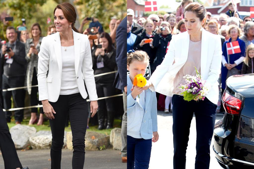 De prinses van Cambridge en de toekomstige koningin van Denemarken in een witte blazer