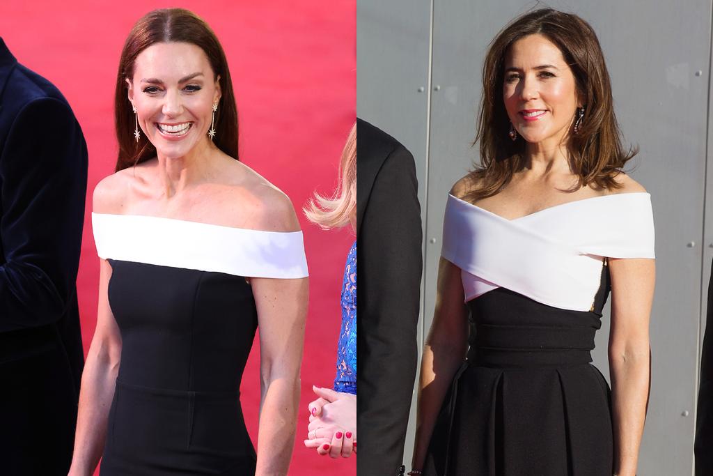 De prinses van Cambridge en de toekomstige koningin van Denemarken in een zwart-witte jurk