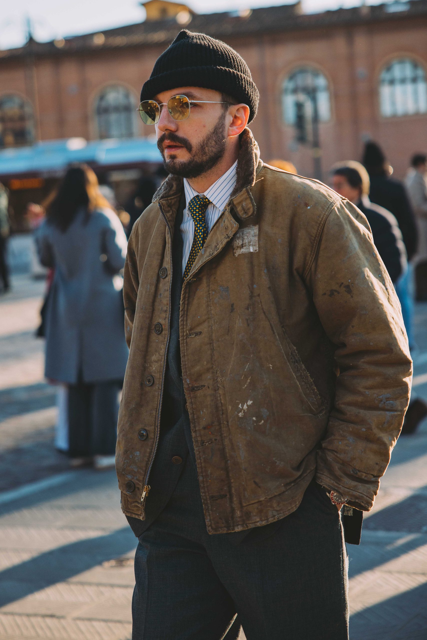 Streetstyle tijdens Pitti Uomo herfst/winter 2024