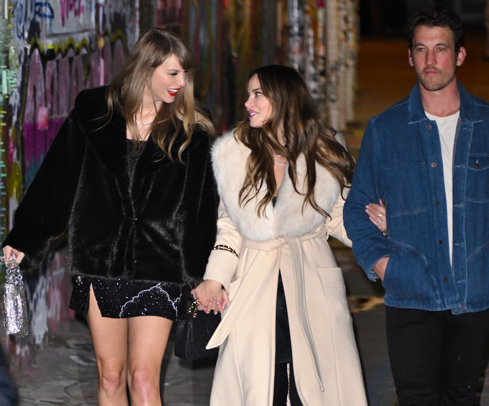 Taylor Swift, Keleigh Teller, and Miles Teller celebrating her birthday on December 13, 2023.
