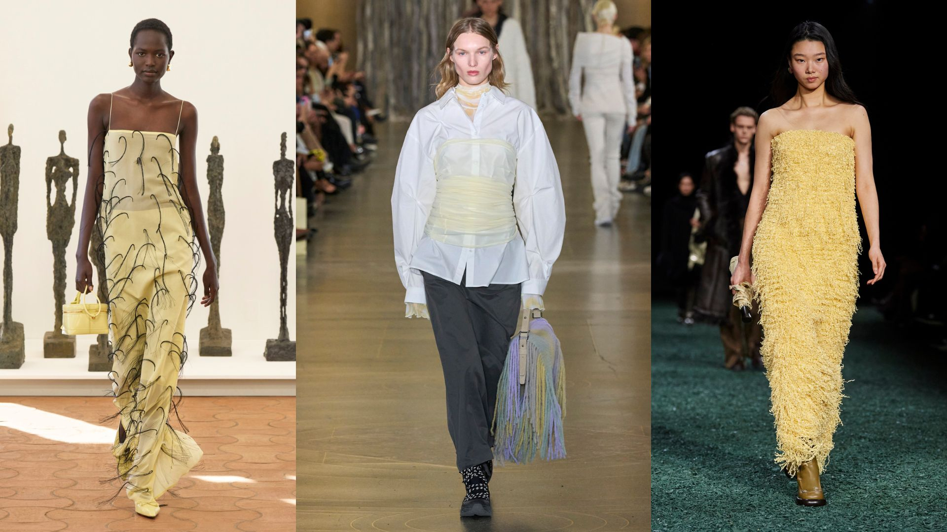 Jacquemus, Holzweiler en Burberry herfst/winter 2024 botergeel trendkleur op de catwalk