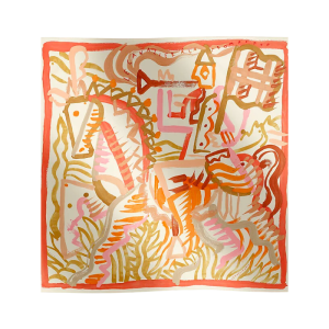 Zijden sjaal met oranje tekeningen van Hermès.