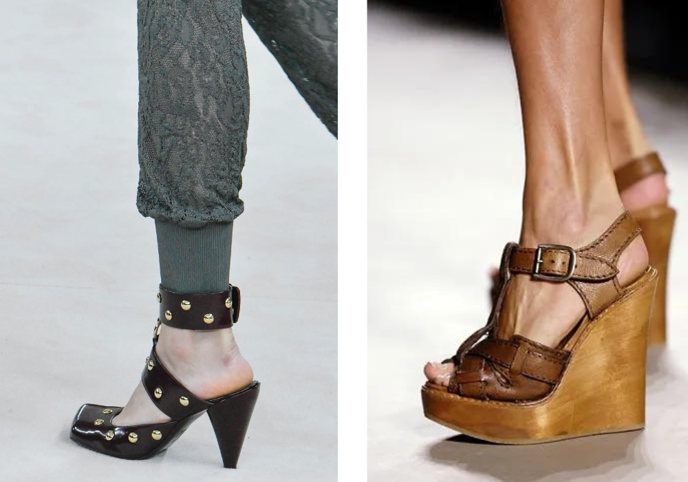 Gelijksoortige schoenen van Chloé zien we terug op de runway, eerst in 2006, nu in 2024