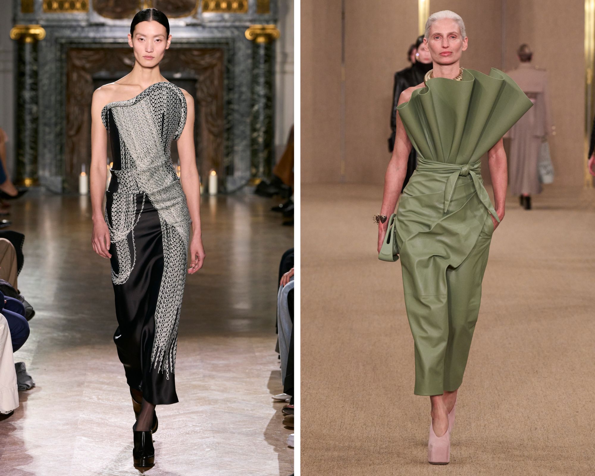 Een golvende halslijn is een van de trends van Paris Fashion Week herfst/winter 2024