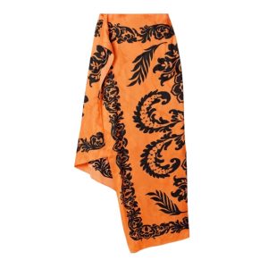 ETRO Asymmetric printed satin-jacquard midi skirt