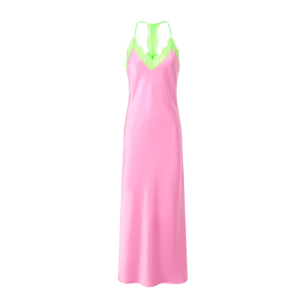 Roze jurk met felgroene kanten details van Essentiel Antwerp