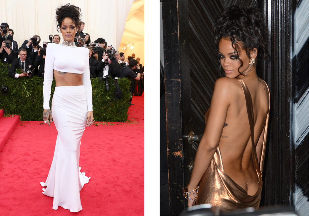Rihanna in twee looks tijdens het Met Gala in 2014