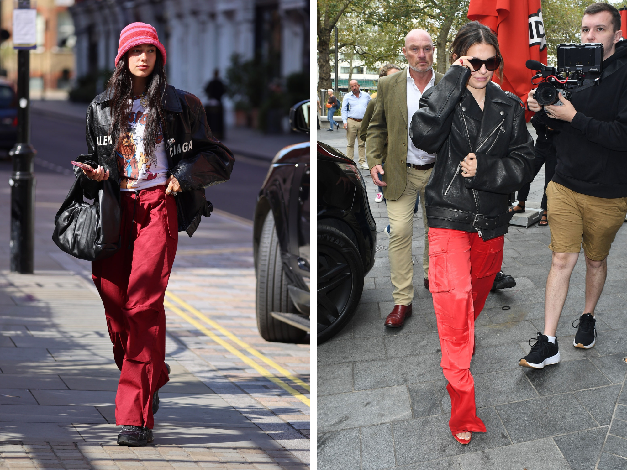 dua lipa millie bobby brown rode cargo broek