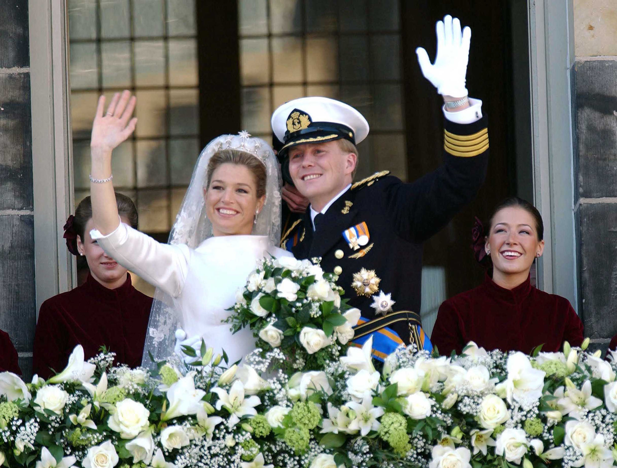 Het koningspaar op hun trouwdag op 2 februari 2002