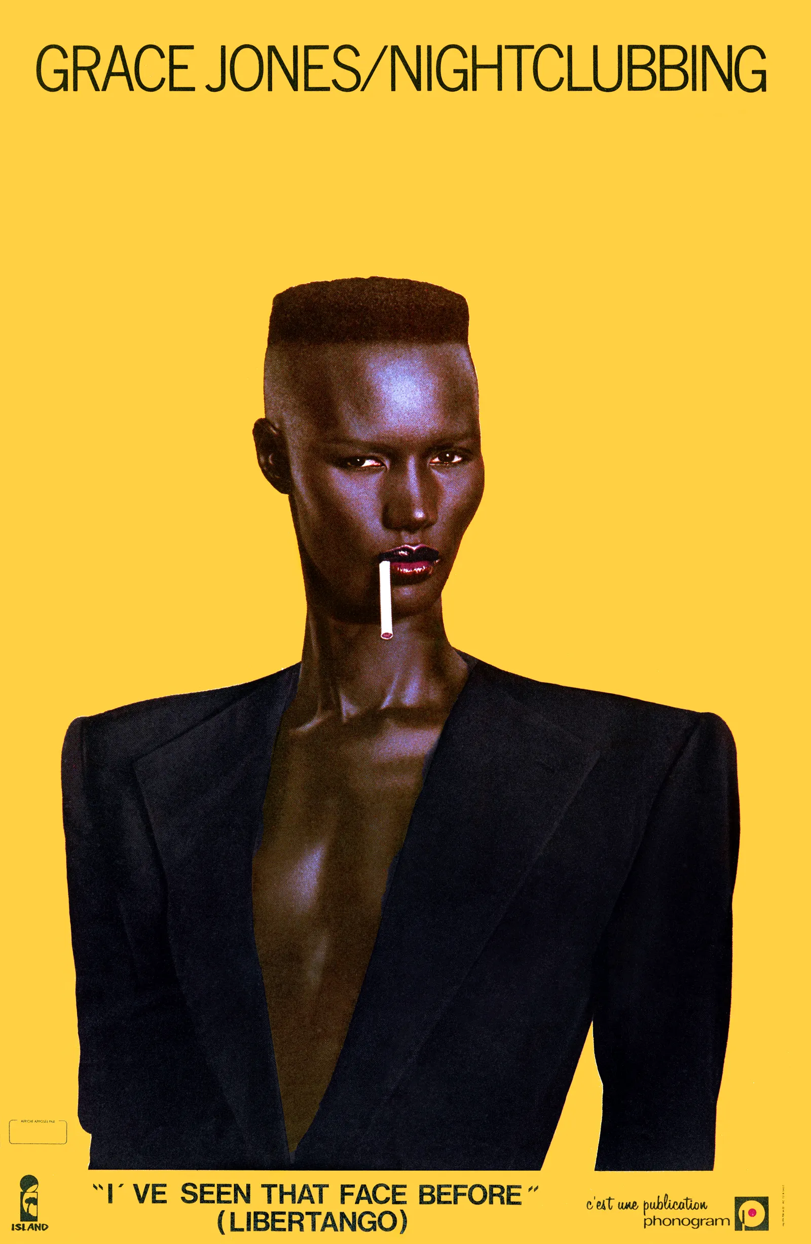 Grace Jones gefotografeerd door Jean-Michel Goude in Giorgio Armani, 1981