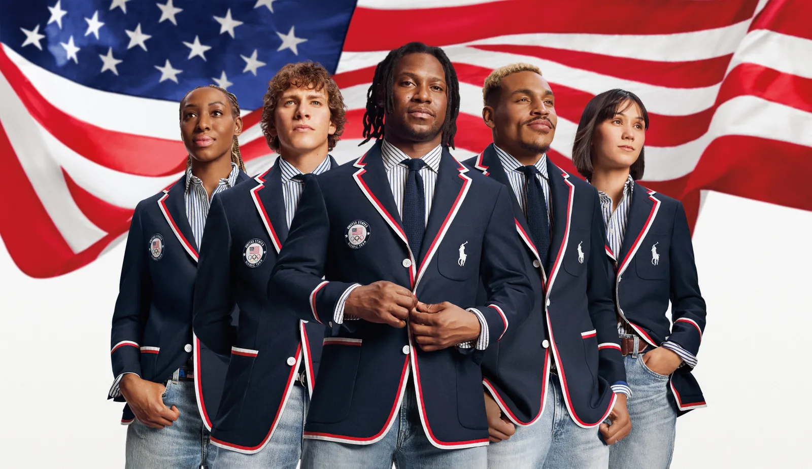 Polo Ralph Lauren voor Team USA tijdens de openingsceremonie van de Olympische Spelen in Parijs.