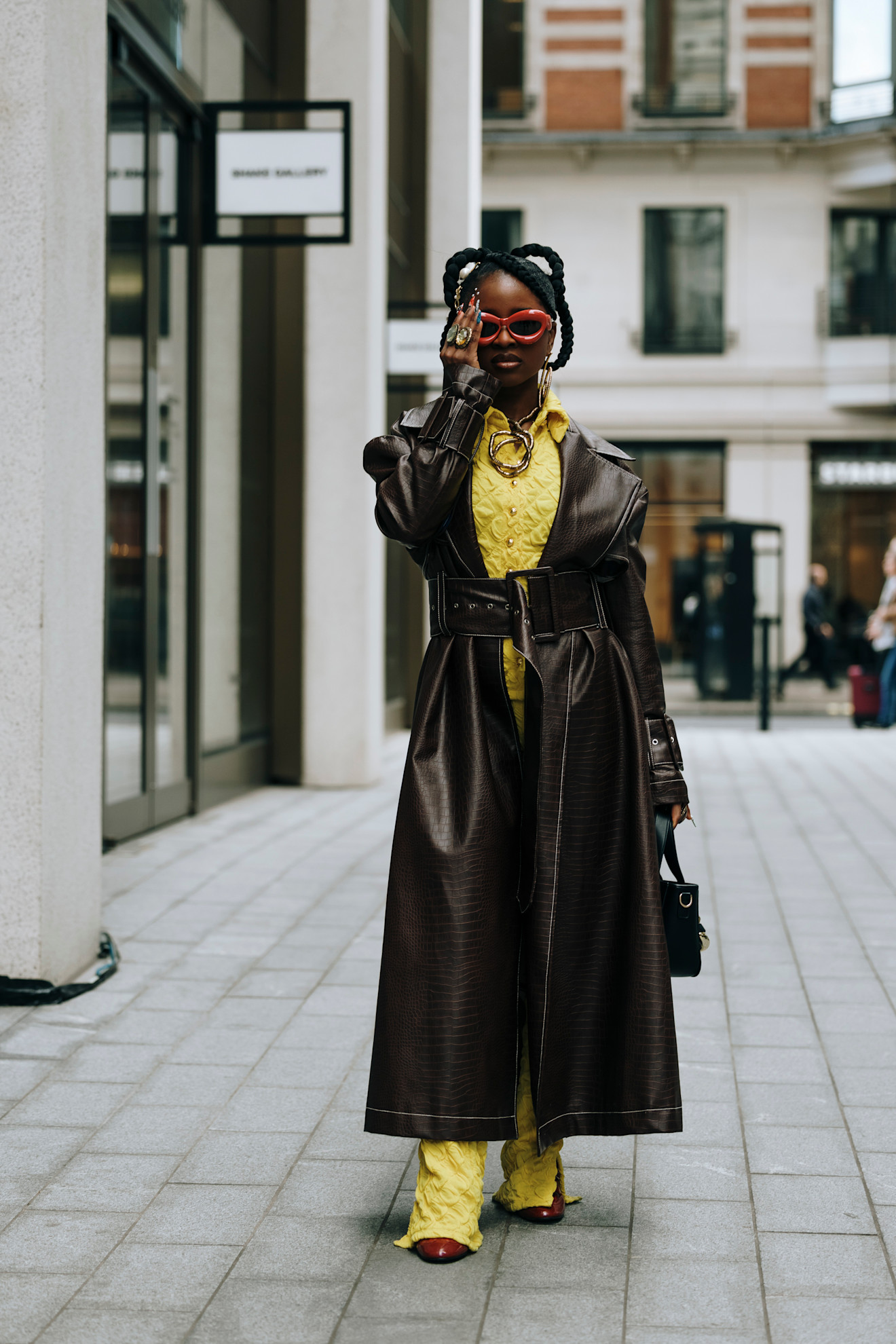 Londen Streetstyle leren trenchcoat