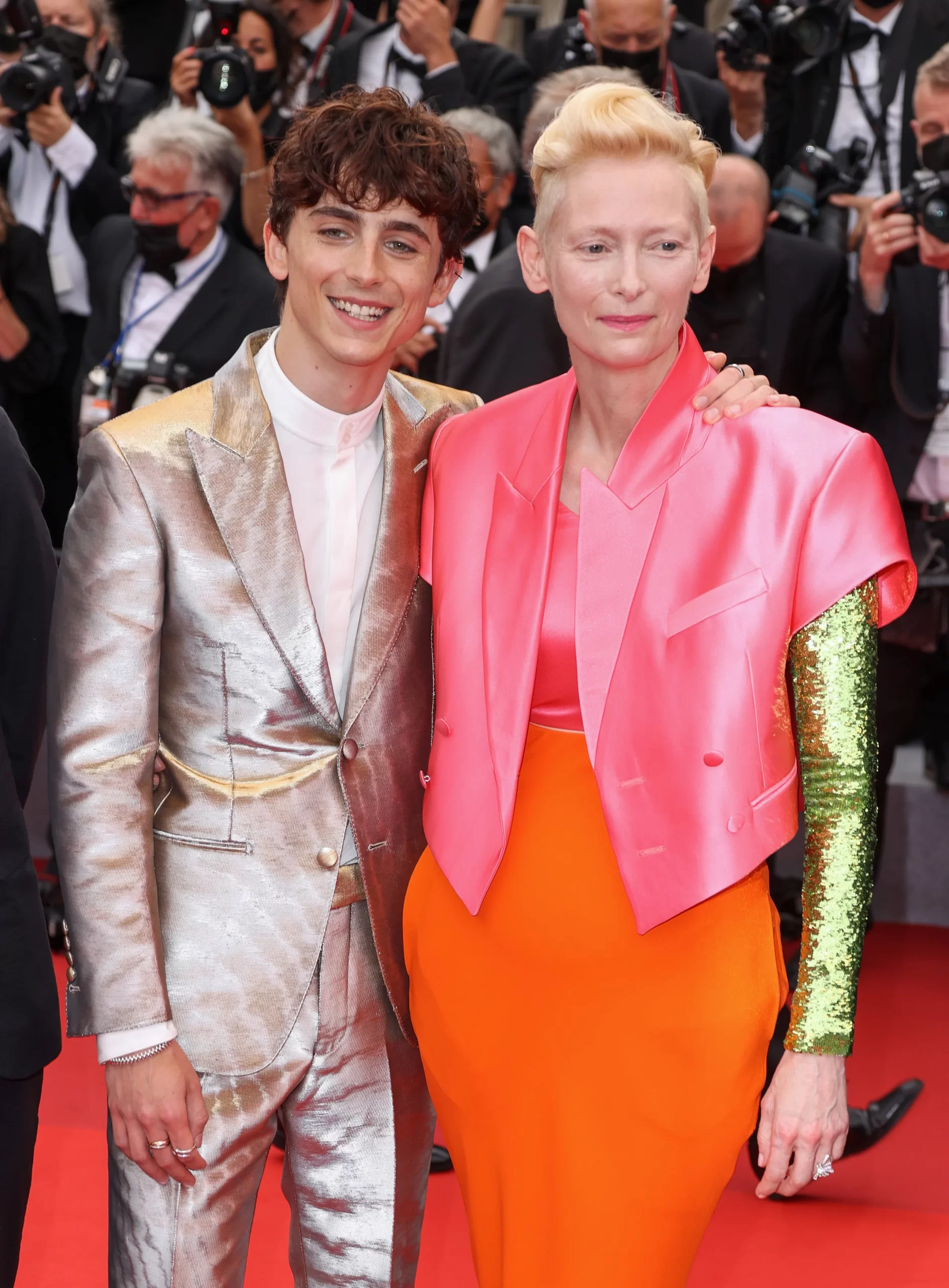 Timothée Chalamet en Tilda Swinton op het Cannes filmfestival in 2021