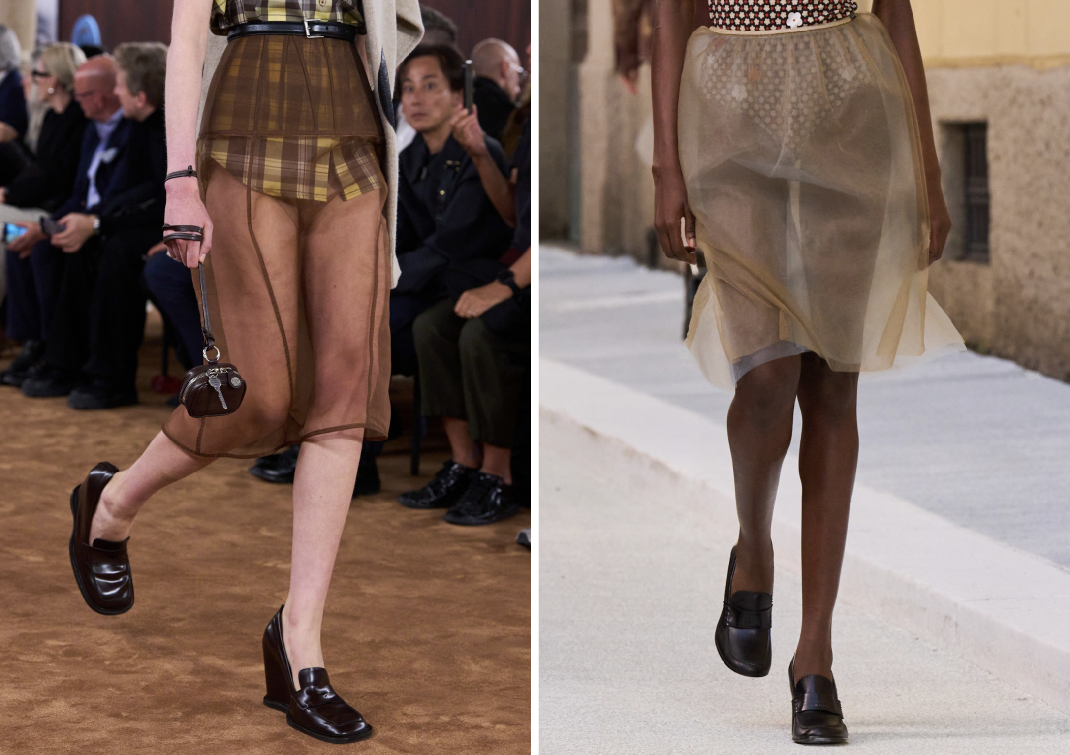 Sheer skirt bij Ance Studios lente/zomer 2026 en MM6 Maison Margiela lente/zomer 2026