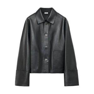 Zwarte leren jas van Loewe