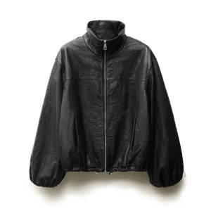 Zwarte leren jas van Mango