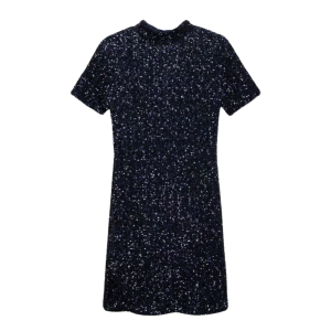 mango paillettenjurk blauw