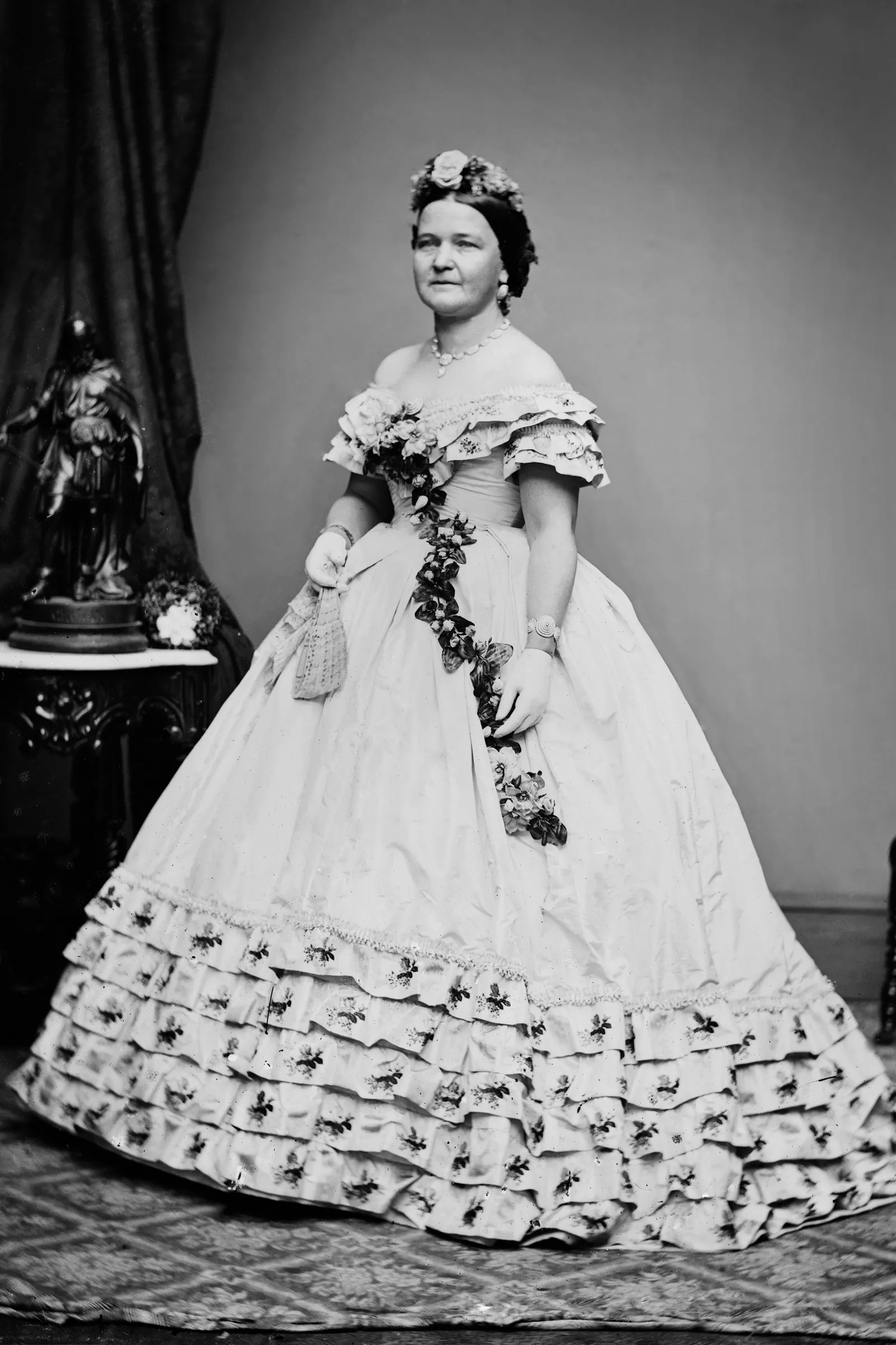 First lady Mary Todd Lincoln tijdens de inauguratie van president Lincoln in 1861