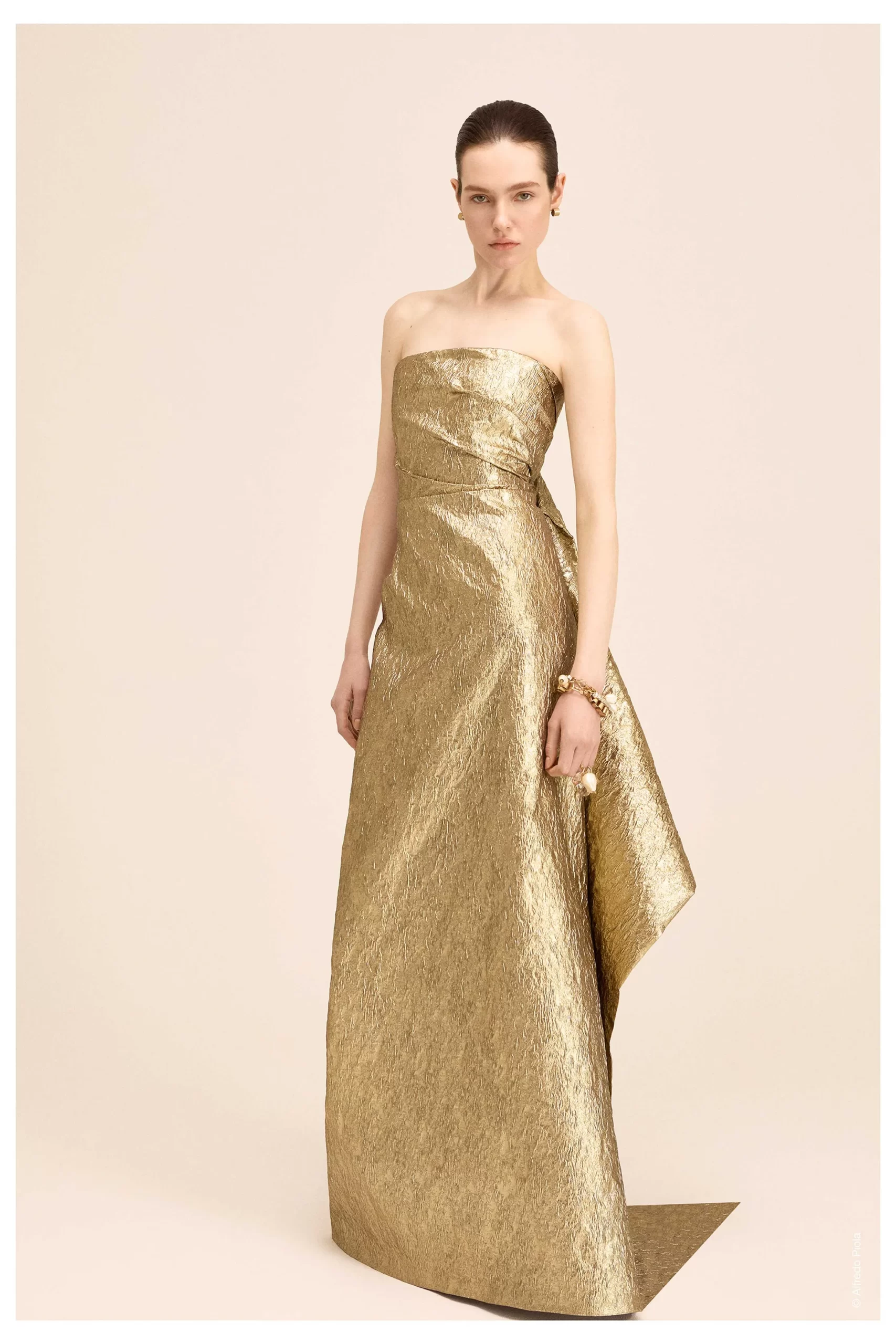 gouden strapless jurk Natan