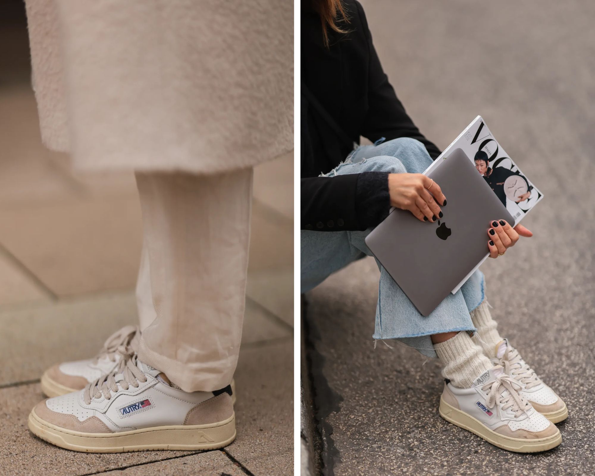 De sneakers van Autry gedragen op straat