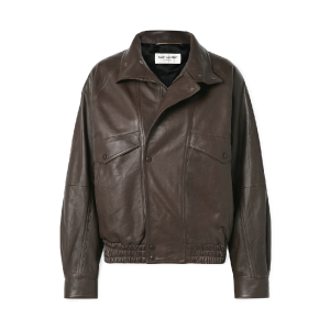 Bruine leren jas Saint Laurent