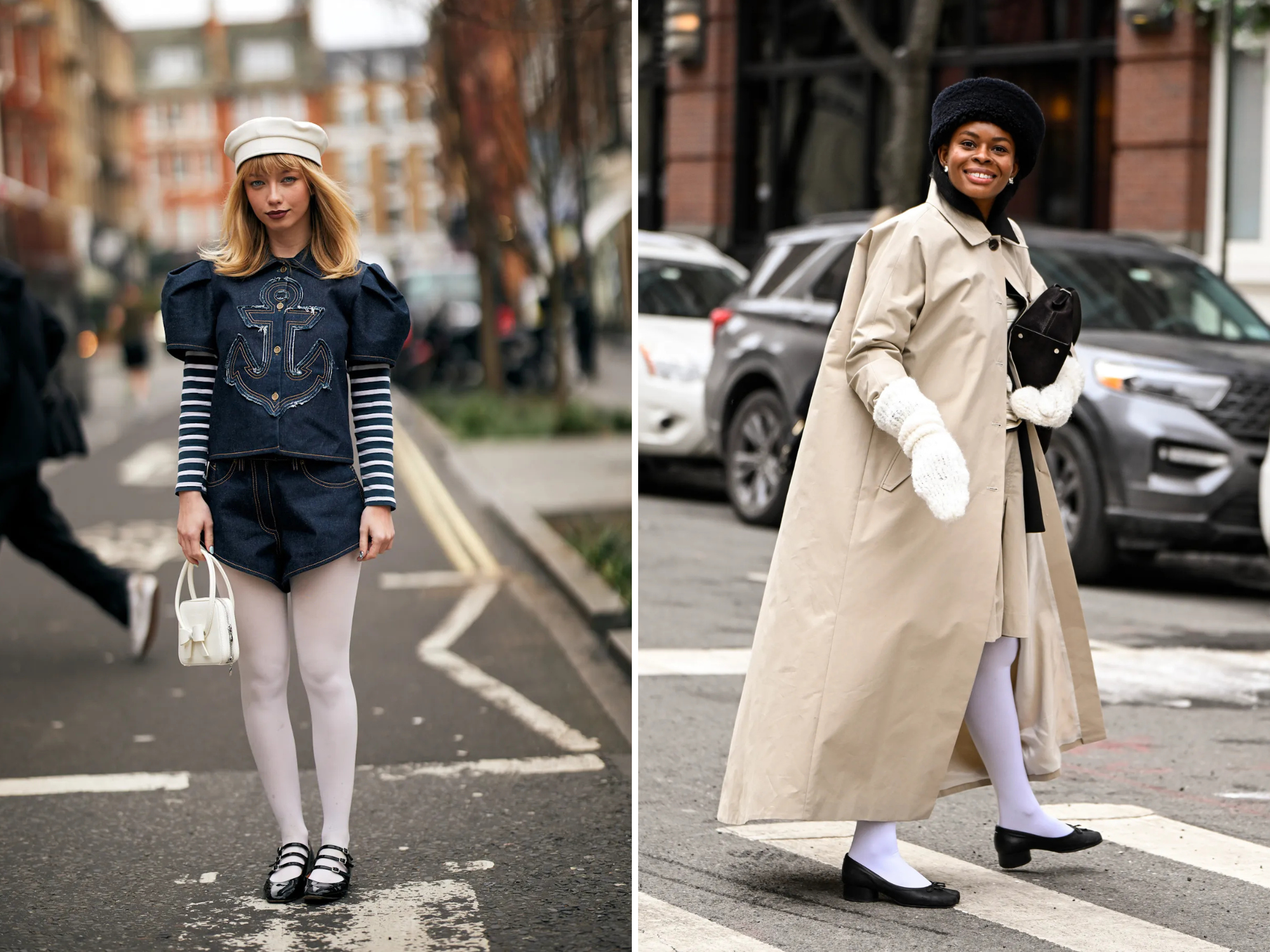 witte panty en zwarte schoen