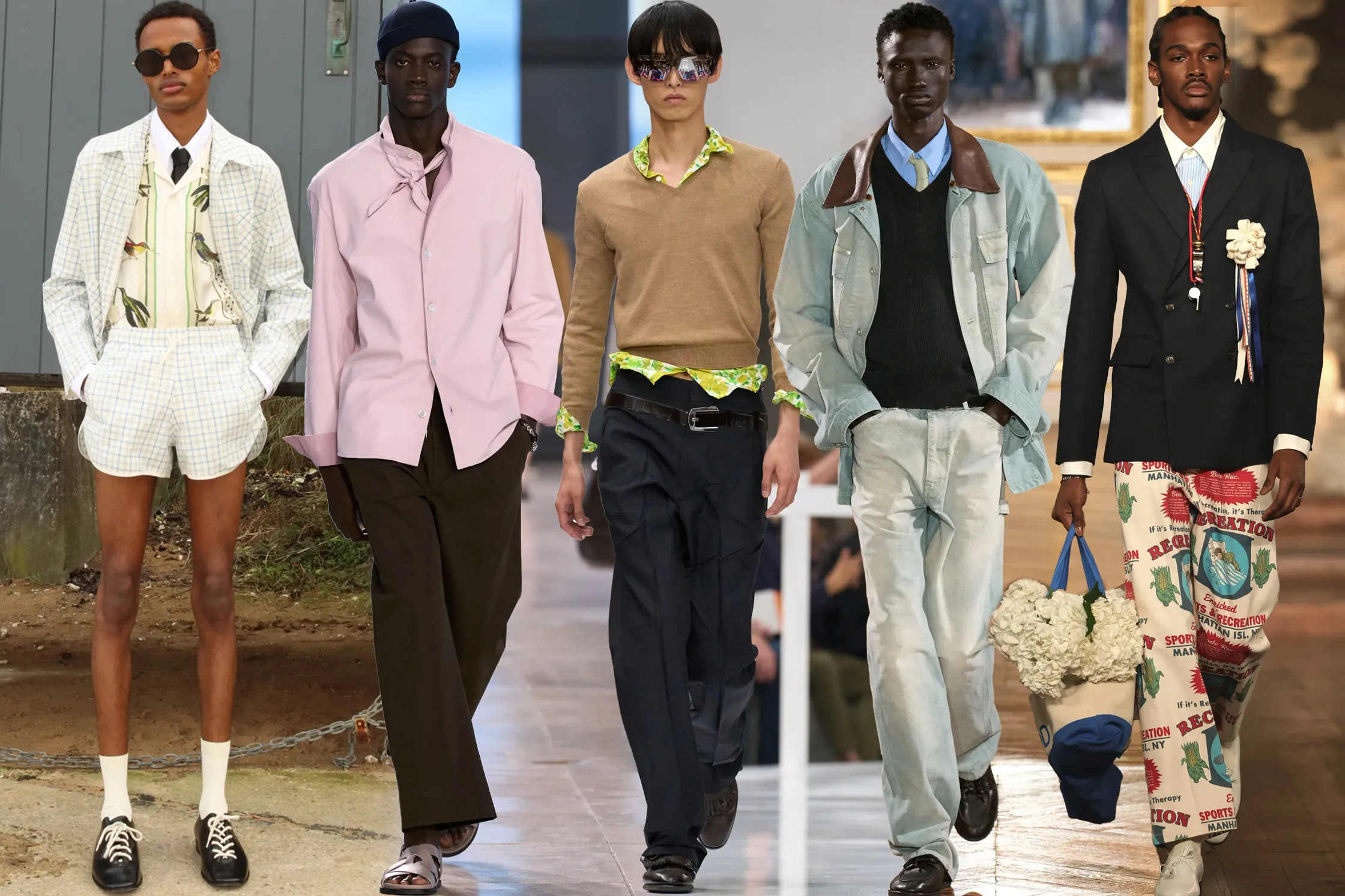 Inspiratie uit mannencollecties Spring:summer 2025- SS Daley, Hermès, Prada, Auralee, Bode collage