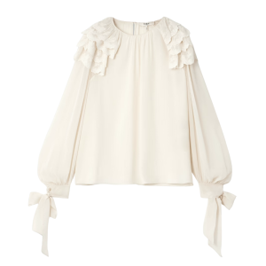 chloe Met ruches en broderie anglaise afgezette blouse van zijde-georgette