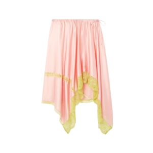 DRIES VAN NOTEN Asymmetric lace-trimmed silk-blend satin skirt