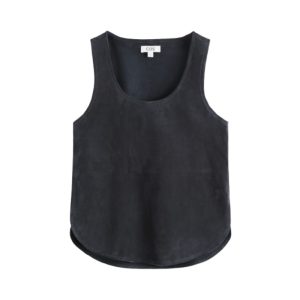 Mouwloze suèdetop met diepe ronde halslijn